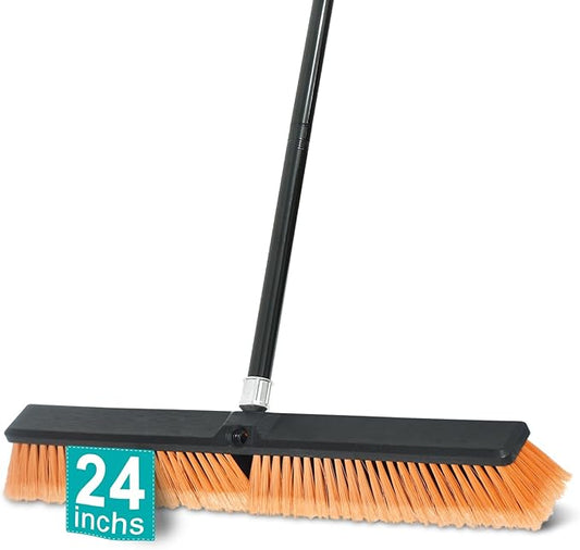 PBHEPJ 24 Inchs Push Broom Outdoor Heavy Duty, Shop Broom with 60" Long Bandle for Cleaning Outdoor or Indoor Tile, Garage, Shop, Deck, Concrete, Wood, Stone, Patio Floor