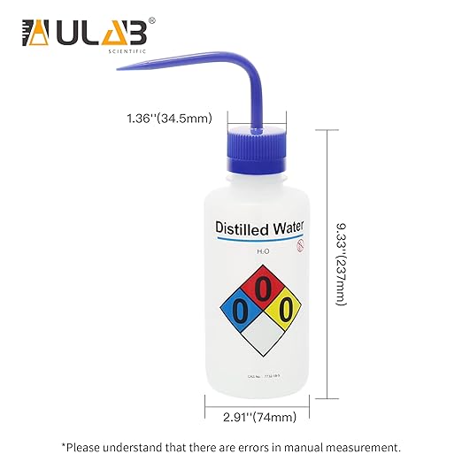 ULAB Safety Wash Bottles, 4pcs of Distilled Water Wide-Mouth Wash Bottles, LDPE Material, Vol.500ml, UWB1024