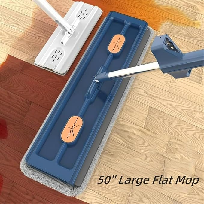 Large Flat Mop, Saker Plus Self Wringing Mop 360° Rotating Flat Mops with Washable Microfiber Pads, Independent Drainage Scraper Floor Cleaning System (White, 2 Microfiber Pads)