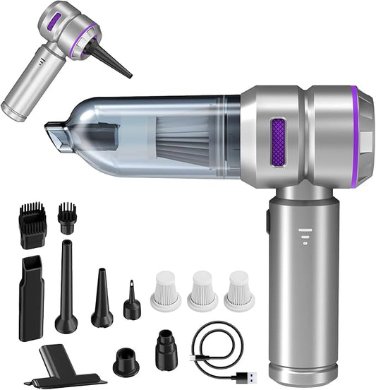 Koucen Car Vacuum Portable Cordless 20000pa High Power 4-in-1 Handheld Vacuum Cordless Rechargeable, Portable Vacuum with 3 Reusable Filter, Small Vacuums for Car Home Office & Pet(Silver Purple)