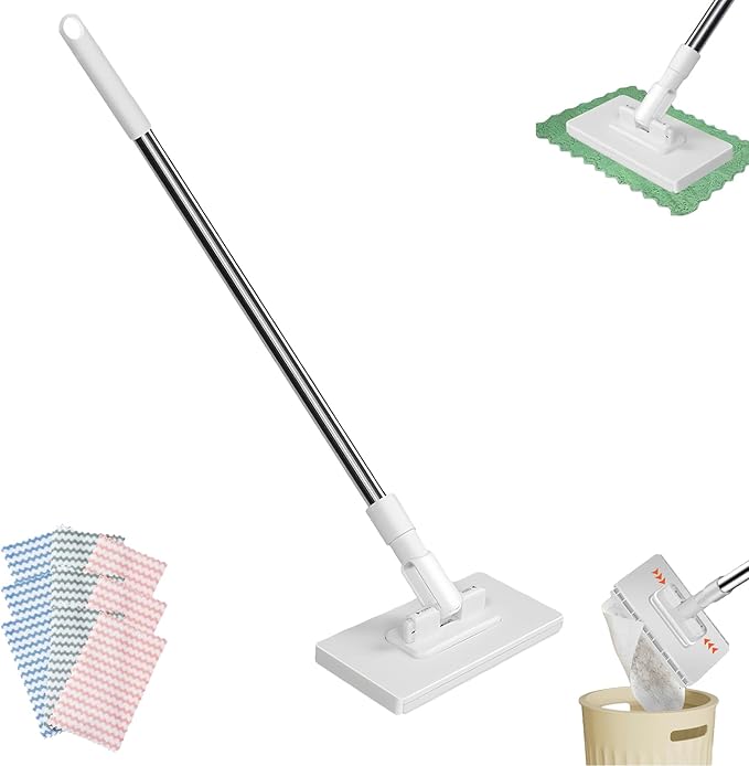Snap Grip Mini Mop, Retractable Gap Dust Cleaner Flat Mops with Locking Head & Sweeping Cloths, 360 Rotating Head, Includes 10 Cleaning Cloths for Kitchen (1set Mop+ 10 Cloths)