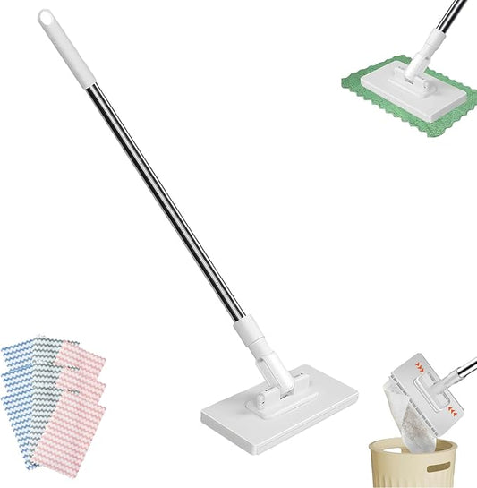 Snap Grip Mini Mop, Retractable Gap Dust Cleaner Flat Mops with Locking Head & Sweeping Cloths, 360 Rotating Head, Includes 10 Cleaning Cloths for Kitchen (1set Mop+ 10 Cloths)