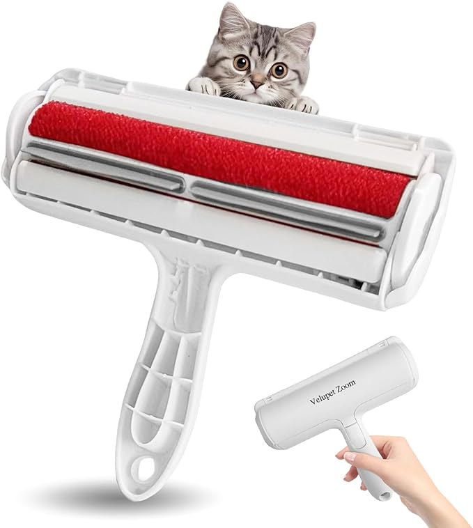 Velupet Zoom Pet Hair Remover Lint Roller for Pet,Cat Hair Removal Tool Reusable Lint Roller for Furniture, Couch, Carpet, Clothing and Bedding,White Red