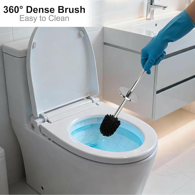 Toilet Brush and Holder Set - Stainless Steel Toilet Bowl Brush and Holder, Toilet Bowl Cleaner Brush for Bathroom (Silvery)