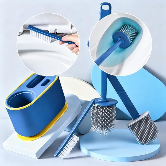 MOUMOUTEN Toilet Brush Set, Bathroom Accessories, Toilet Bowl Cleaners, Deep Cleansing Multifunctional Hanging Toilet Brush Set for Bathroom(Bule)