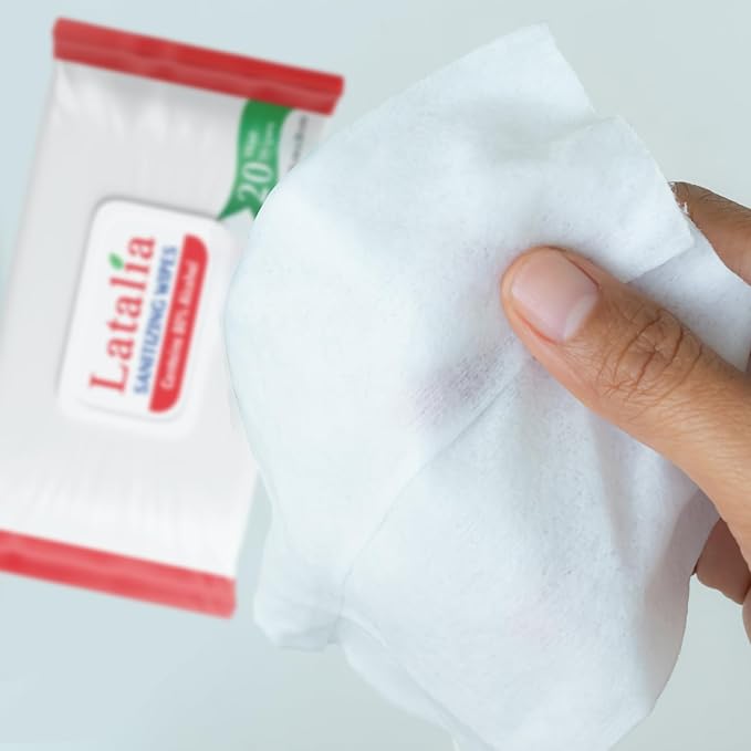 Latalia Hand Wipes Pack of 4 | 80% Alcohol Hand Sanitizer Wipes for Hands & Face Moisturizing, Gentle, Convenient and Fragrance Free (20 Counts)