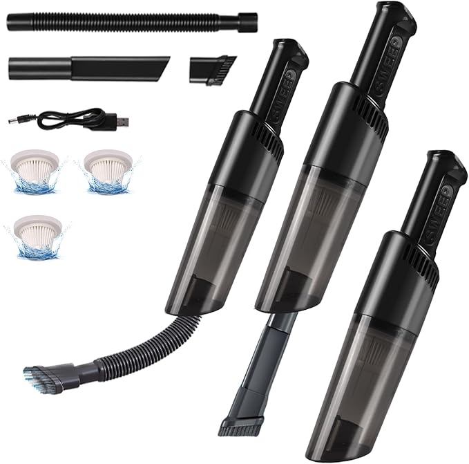 Xquyk Handheld Vacuum Cleaner Cordless, 3600Pa Suction, 50W Motor, Type-C Rechargeable, Bagless HEPA Filter, 20 Min Runtime, Lightweight 0.49 lb, for Car, Sofa, Home, Pet Hair（Black）