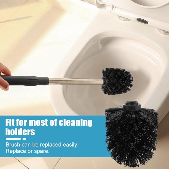 Saycker Toilet Brush Replacement Head Cleaning Tool, 2PCS Toilet Bowl Brush Head with Durable Stiff Bristles Screw-On Design for Bathroom (Black)
