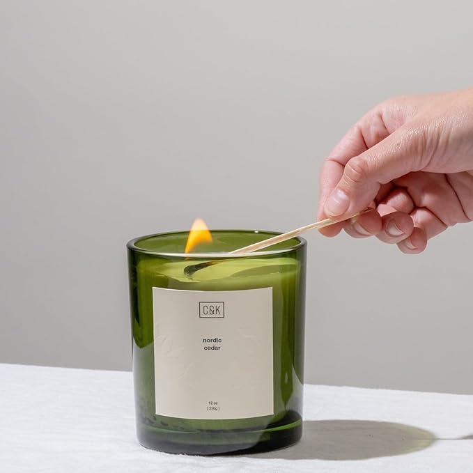 Craft & Kin Green Scented Candles | 12oz Premium Nordic Cedar Fall Scented Candles for Men | Made with Natural Soy | Gifts for Men and Women | Nature Collection