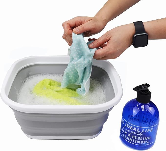 SAMMART 5.5L (1.4 Gallons) Collapsible Tub - Foldable Dish Tub - Portable Washing Basin - Space Saving Plastic Washtub (White/Grey, 1)