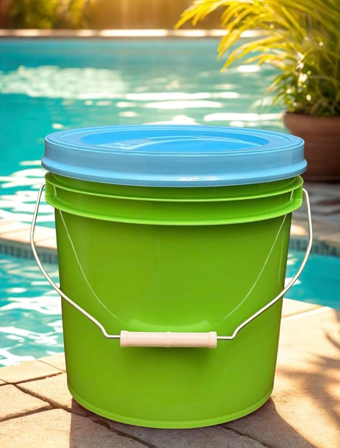 House Naturals 2 Gallon Food Grade - BPA Free Made in USA Buckets Lime Color pails with Screw On Gasket Lids (5, Lime - Aqua lids)