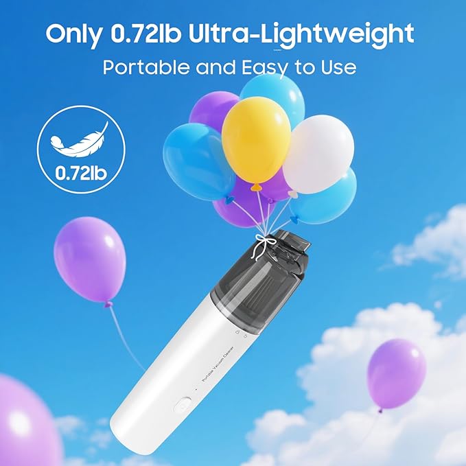 A9life Handheld Vacuum Cordless, Car Vacuum Cleaner Portable with HEPA Filter, 2 Suction Modes, Mini Hand Held Vacuum Rechargeable for Car, Home, Pet Hair, Office, Desk, Keyboards (White)