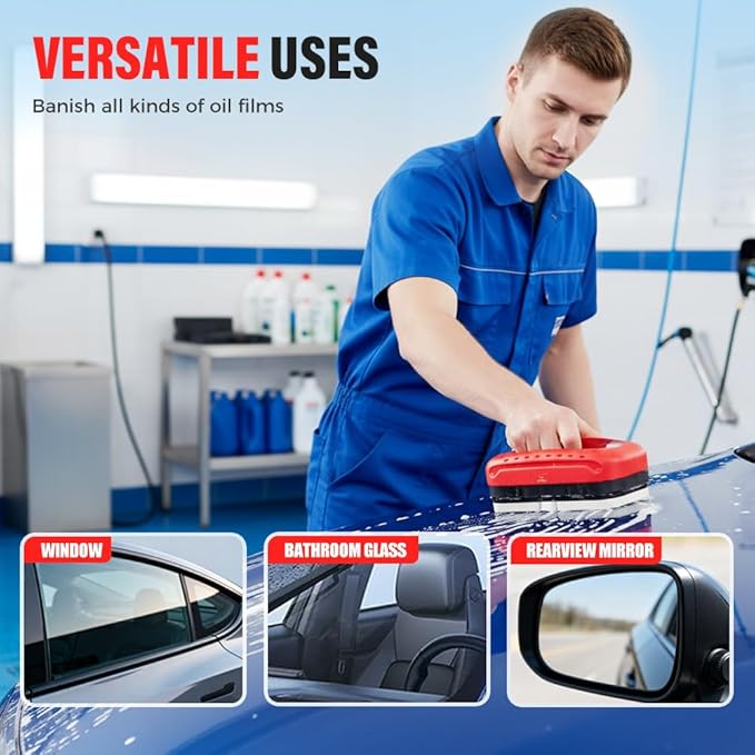 MIUMONE Automotive Oil Film Cleaning Brush,Antifog & Rainproof Glass Cleaning Board for Car Windows,Car Glass Oil Film Remover with Refill,windshield cleaner tool For Improves Clarity (1)