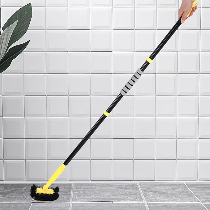 EtenSum Grout Cleaning Brush with Long Handle - Hard Bristle Hand Held Grout Cleaner Brush for Tile Grout, Shower Cupboard Corner Cleaning
