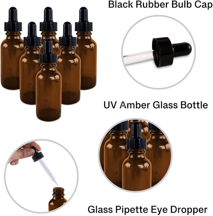 Super Z Outlet 1oz Glass Bottles with Glass Eye Dropper Dispenser for Essential Oils, Kitchen Tools, Chemistry Lab Chemicals, Colognes & Perfumes (6 Pack) (Cobalt Blue) (Brown)