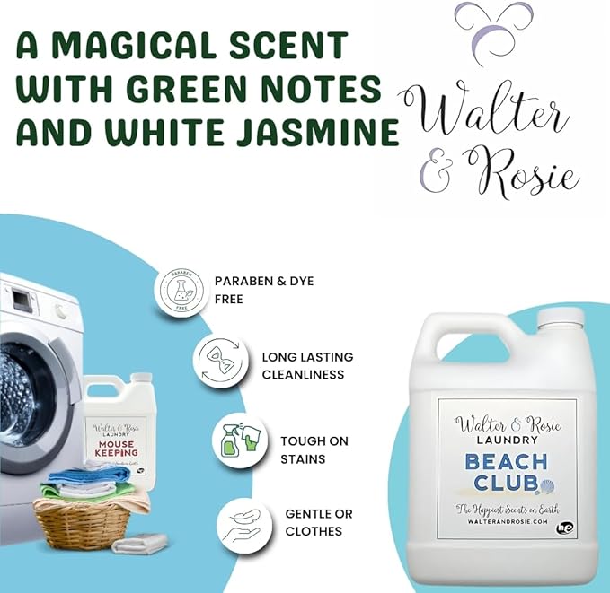 Walter & Rosie Beach Club Luxury Laundry Detergent - Park Inspired Scent with Green Notes & White Jasmine - Highly Fragrant Laundry Detergent - The Happiest Detergent on Earth - 64 Oz