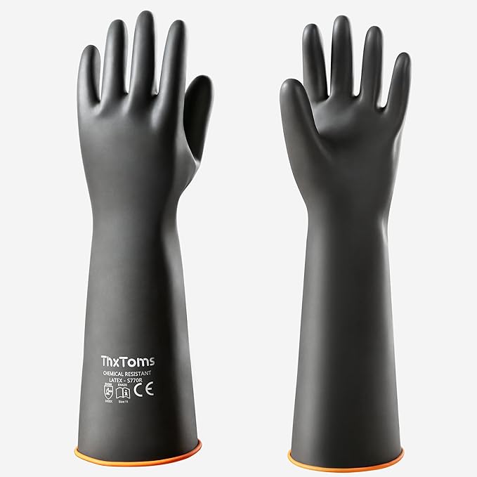ThxToms Chemical Resistant Gloves,Heavy Duty Long Rubber Gloves,Puncture Resistant, Resist Acid,Oil,Alkali, Waterproof for Industrial Cleaning, Medical, Gardening,18", 1 Pair