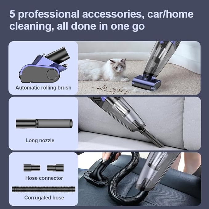 HOMEFISH Handheld Vacuum Pet Hair Cordless 10400mah High Power Car Couch Vacuum Rechargeable Portable Hand Held Vacuum Cleaner Machine for Car Home Office & Pet
