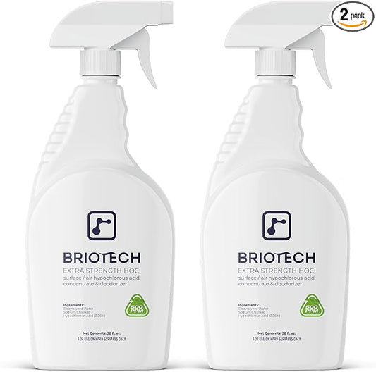 BRIOTECH Extra Strength HOCl Cleaner, 500 PPM Hypochlorous Acid Concentrate, ULV Foggers & Humidifiers, Professional Deodorizer for Dental, Offices, Schools, Homes, Peroxide Free, 32 fl oz (2 Pack)