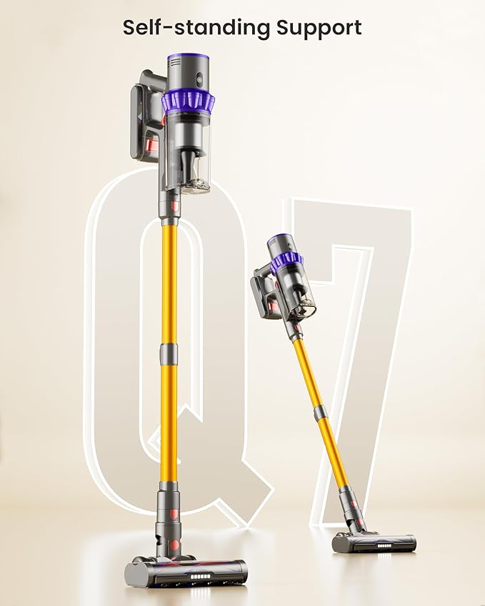 Cordless Vacuum Cleaner,600W 50KPA 65Mins Self-Standing Vacuum Cleaners for Home, Stick Vacuum Cordless with Wall Mount Charging, LED Display, Upgraded Roller Brush for Carpet,Pet Hair,Hardwood Floor
