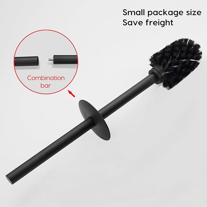 Brushed Gold Stainless Steel Toilet Brush, Square No-Punch Hook Base Toilet Brush Holder Removable Inner Bucket and Splash Proof Cover - Soft Bristles (Non-Drill Square Plastic caps Black)