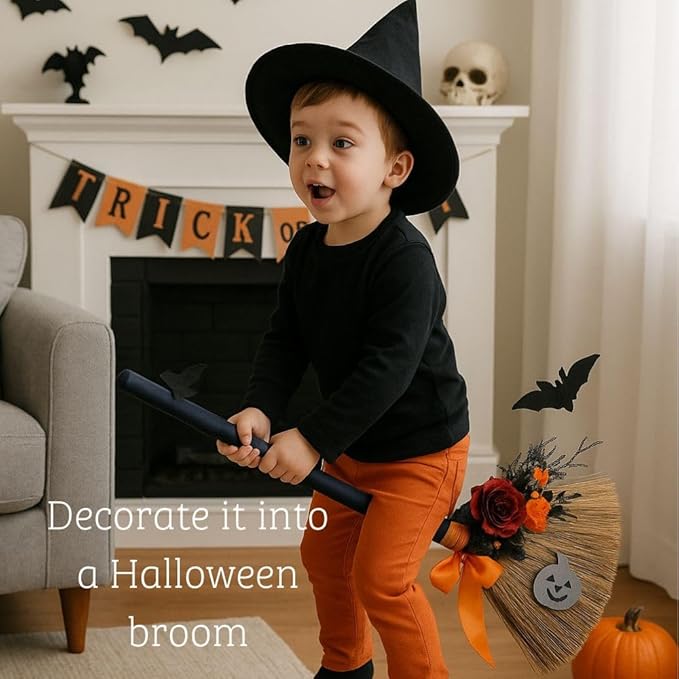 TTS For Home Handmade Whisk Sweeping Broom - Brooms for Wedding Jumping Ceremony Halloween DIY Decoration - Vietnamese Straw Soft Broom - 12.2" Width, 26.38" Length
