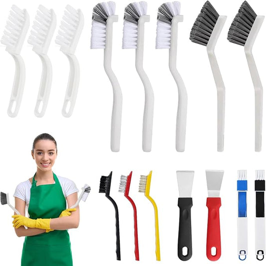 15PCS Cleaning Brush Set for Household – V Shape Grout Brush, Multi-Purpose Household Cleaning Tools for Kitchen, Bathroom, Sink, Grout, Cup, Teapot, Blender