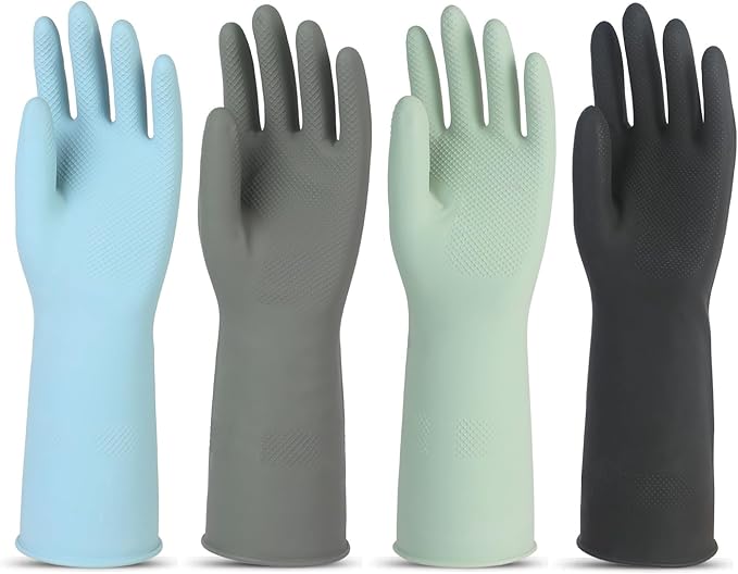 Rubber Dishwashing Gloves for Kitchen 4 Pairs Cleaning Household Dish Washing Reusable & Waterproof Latex Glove(Large)