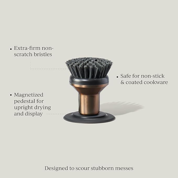 Ionic Palm Brush, Magnetized to Stand Upright, Stainless Steel with Replaceable Head, Bronze