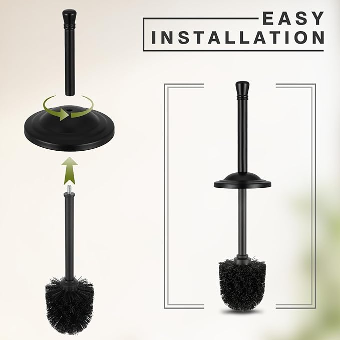 Black Toilet Brush and Holder Set,304 Stainless Steel Toilet Bowl Brush and Holder for Bathroom,Heavy Duty Toilet Brush,Durable Scrubbing Bristles,Splash Resistant,Long Hanlde
