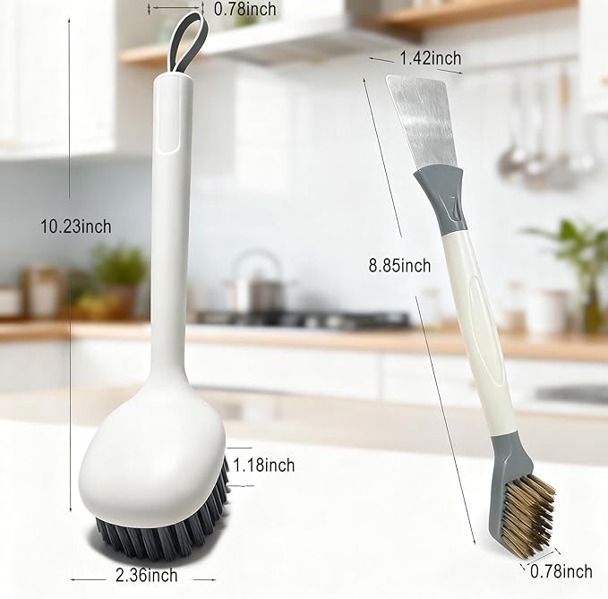 Xaspac 2-Piece Set Handheld Dish Brush with Brass Scrubber and Steel Scraper for Stubborn Grease - Dual-Head Cleaner for Pots, Pans, Stovetop, Sink
