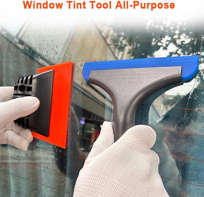 Cotonlake 6" Small Silicone Squeegee 5-inch Handy Small Rubber Window Shower Squeegee Auto Water Blade for Car Windshield, Window, Mirror, Glass Door, Ice Snow Removal Scraper Tool (Blue and Orange)