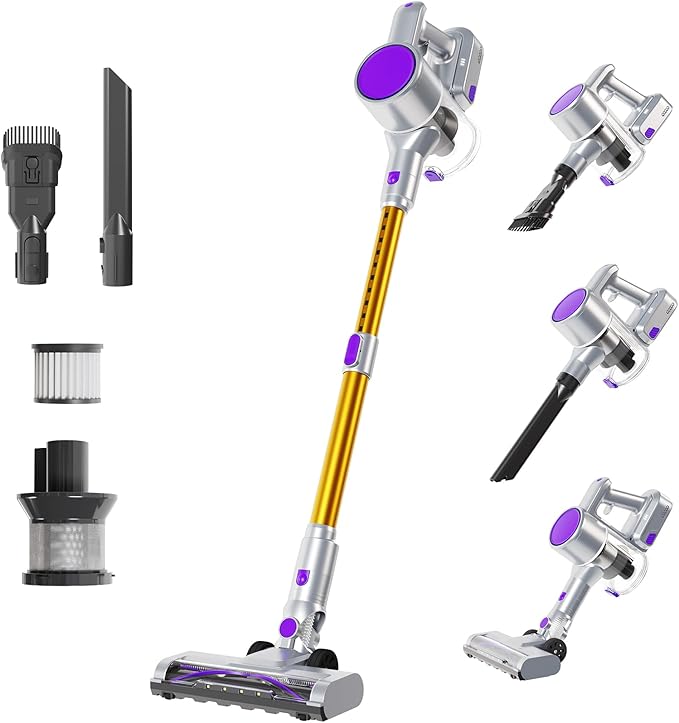 NEWBULIG Cordless Vacuum Cleaner, Lightweight Stick Vacuum for Home with Anti-Tangle and LED Lights, Powerful Rechargeable Wireless Cleaners for Hardwood Floors Carpet Pet Hair