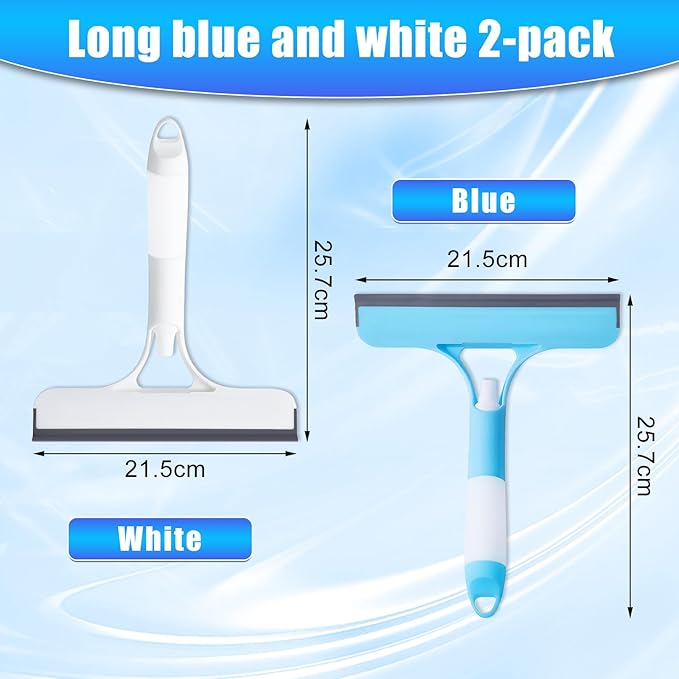 2PC 3 in 1 Window Cleaning Scraper, 3 in 1 Spray Squeegee, Window Squeegee with Spray, for Kitchen, Bathroom, Wall, Glass Windows, Table Top, Car Window (Blue + White)