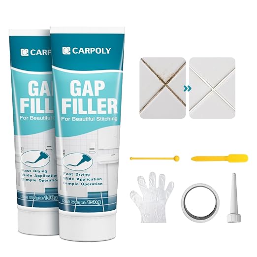 CARPOLY Tile Grout Repair Kit, 2 Pack White Grout Filler for Bathroom, Kitchen, Rstore & Renew Tile Joints Line, Triple Protection, Fast Drying Shower Grout with Tools(White, 10.58oz/300g)