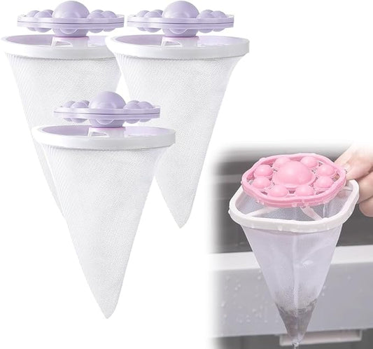 3PCS Floating Hair Filtering Mesh Removal, Reusable Lint Catcher for Washing Machine Wool Device, Pet Hair Remover Hair Filter Cleaning Mesh Bag (Purple)