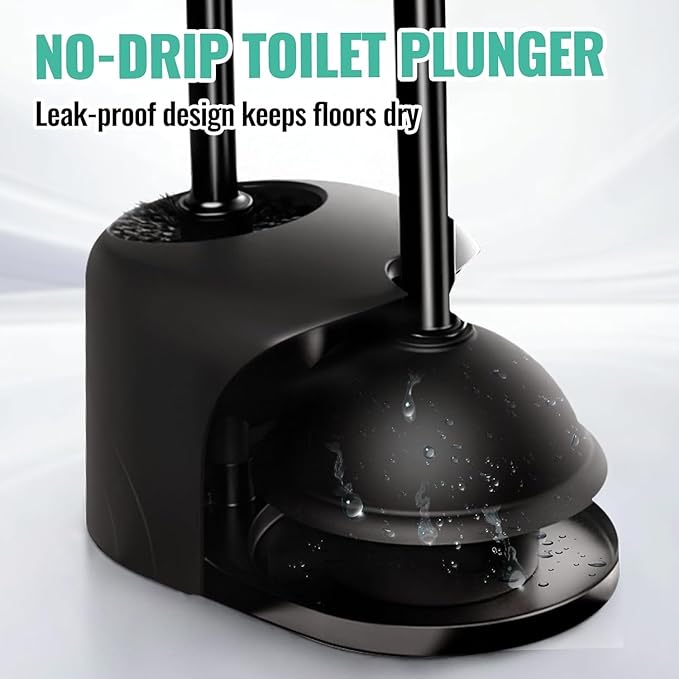 2 Pack 4 in 1 Toilet Brush and Plunger Set with Crevice Cleaning Brush, Toilet Plunger and Brush Set with Extra Long Handle, Plungers for Bathroom Accessories, Toilet Plunger with Holder, Black