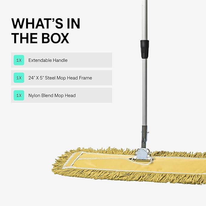Tidy Tools 24 Inch Yellow Commercial Dust Mop & Floor Sweeper with Extendable Handle – Mop for Hardwood, Tile, and Concrete Floor Cleaning