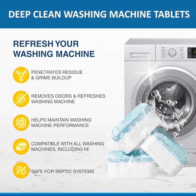 ALPELA Washing Machine Cleaner Descaler | Deep Cleaning Tablets For HE Front & Top Load Washer, Septic Safe Eco-Friendly Deodorizer, Clean Inside Drum and Laundry Tub Seal (Lavender Scent - 12 Count)