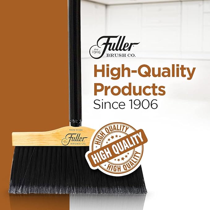 Fuller Brush 12-Inch Maple Wood Broom with 2 Piece Black Steel Threaded Handle for Indoor and Outdoor Cleaning on Hard Floors, Tile, Concrete, and Garage Surfaces