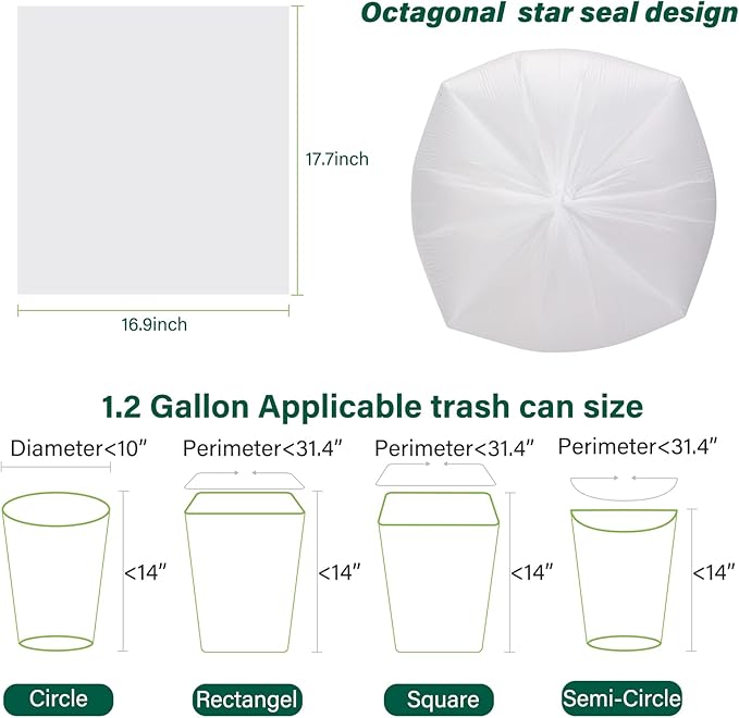 1.2 Gallon Small Trash Bags Biodegradable-Inwaysin 180 Counts Mini Trash Bags, Unscented Small Garbage Bags, Waste Basket Liners for Kitchen, Bathroom, Bedroom, Office, Camping