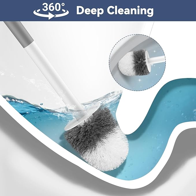 EZKEY Toilet Brush, 3 Pack Toilet Brush and Holder Set with Nylon Bristles Toilet Bowl Brush Compact Hidden Scrubber Brushes for Bathroom Deep Cleaning, Grey & White