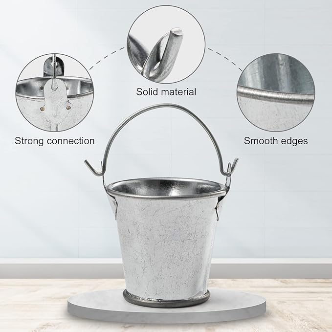 1.69" Galvanized Mini Tin Buckets – 24Pcs Silver Metal Buckets with Handle Best for Party Favors, Bridal Shower and Craft Projects (Silver, 1.69")
