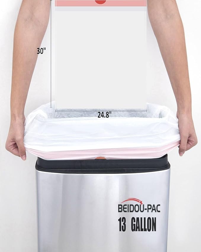 Trash Bags 13 Gallon Drawstring, 50 Count Garbage Bags, Tall Kitchen Trash Bags, Odorless & Extra Strength White Plastic Food Scrap Bag for Home Office Bathroom Kitchen Bins