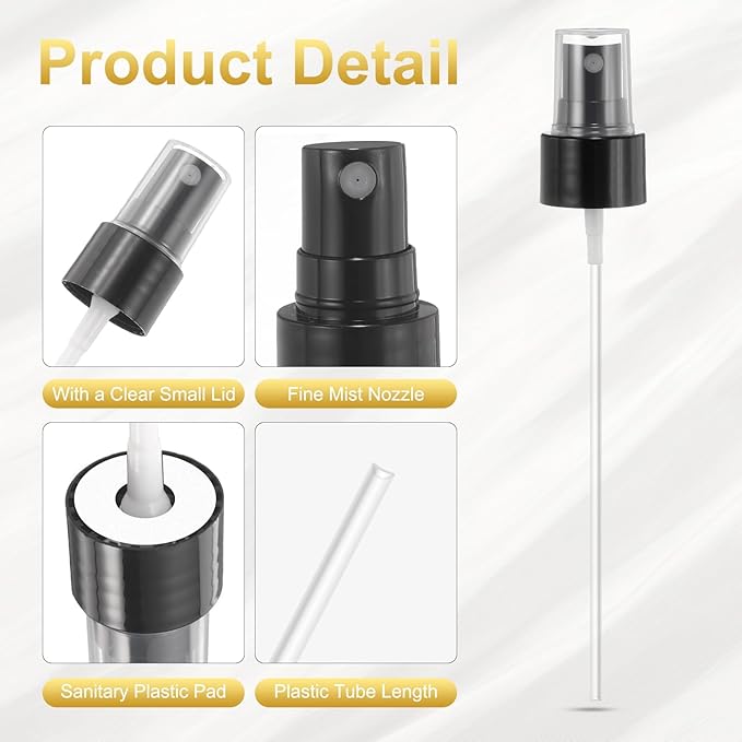 uxcell 12 Pcs Black Spray Top, 24/410 Fine Mist Sprayer Reusable Replacement Spray Bottle Pump Plastic Top for Cosmetic Perfume and Body Sprays Bottle