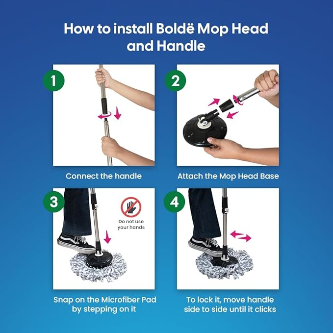 BOLDë Thunder Mop Spin System - Double-Sided - 2 Compact Stackable 6L Buckets, Microfiber Head, Stainless Steel Wringer, Antifungal Quick-Dry Cleaning, Soap Dispenser, 3 Free Refills (Yellow/Blue)