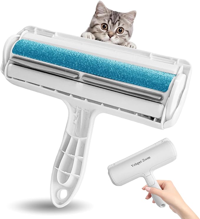 Velupet Zoom Pet Hair Remover Lint Roller for Pet,Cat Hair Removal Tool Reusable Lint Roller for Furniture, Couch, Carpet, Clothing and Bedding,White Blue