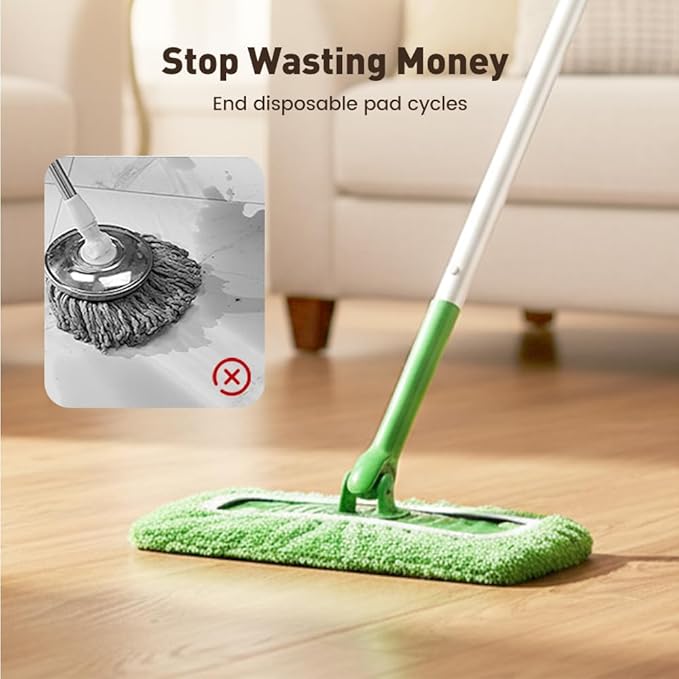 Reusable Mop Pads, Reusable Microfiber Mop Pads Compatible with Sweeper Mops, Replacement Wet Mopping pad Refills & Washable Dry Sweeping Cloths for Surface/Hardwood Floor Cleaning (Green-10PCS)