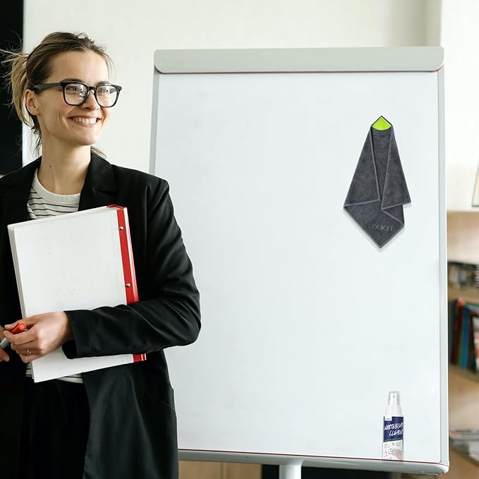 loukin Magnetic Cleaning Cloth, Microfiber Dry Erase Eraser, Washable Whiteboard Cleaning Cloth for Classroom, Home and Office, Gray, 12" x 12" - 3.4 fl oz Whiteboard Cleaner Included