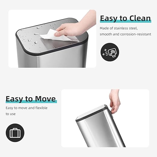 GlowSol Small Trash Can with Lid, 5.3 Gallon Stainless Steel Garbage Can, Rectangular Step on Waste Bin with Foot Pedal & Inner Bucket, Quiet Close, for Kitchen Bathroom Bedroom Living Room Office